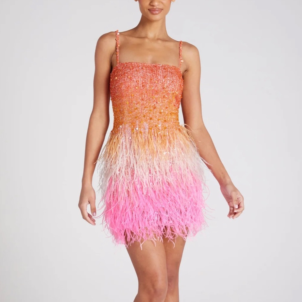 NADINE MERABI CASSIE SUNSET DRESS Pink and Orange Mini Cocktail Dress
